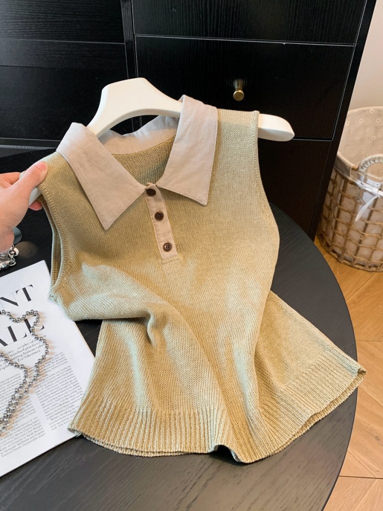 Linen-Feel High-IQ Commuter Knit Vest Old Money Color-Block Sleeveless Top