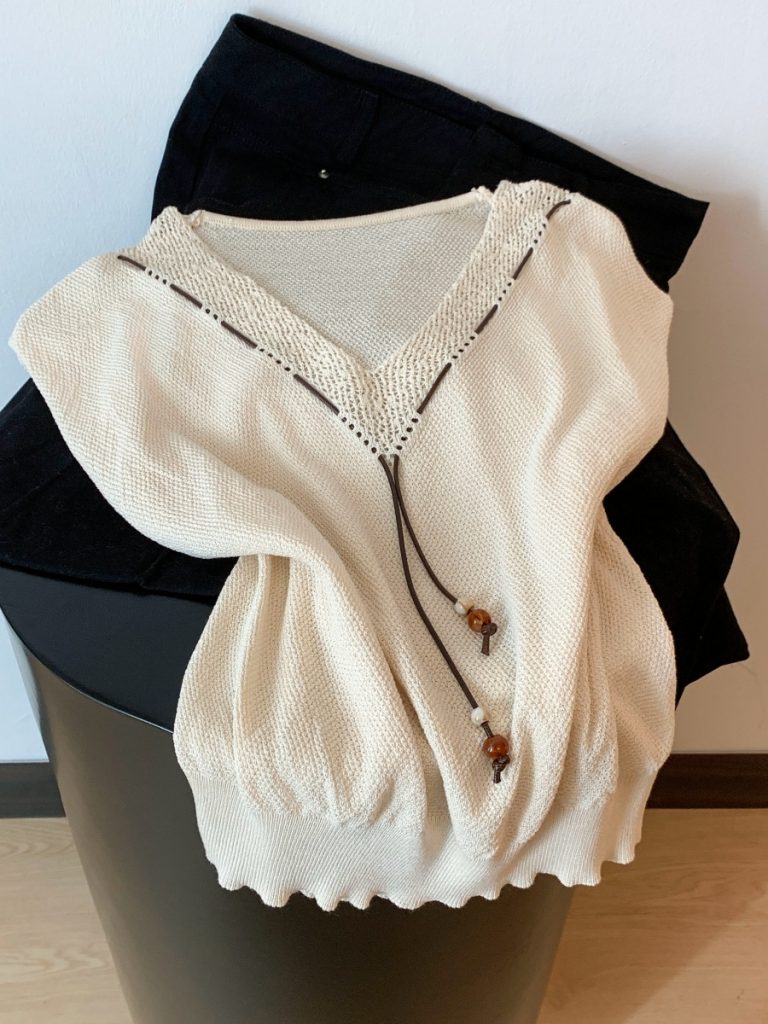 Women's Sheer Openwork Tie-Front Flutter-Sleeve Knit Top