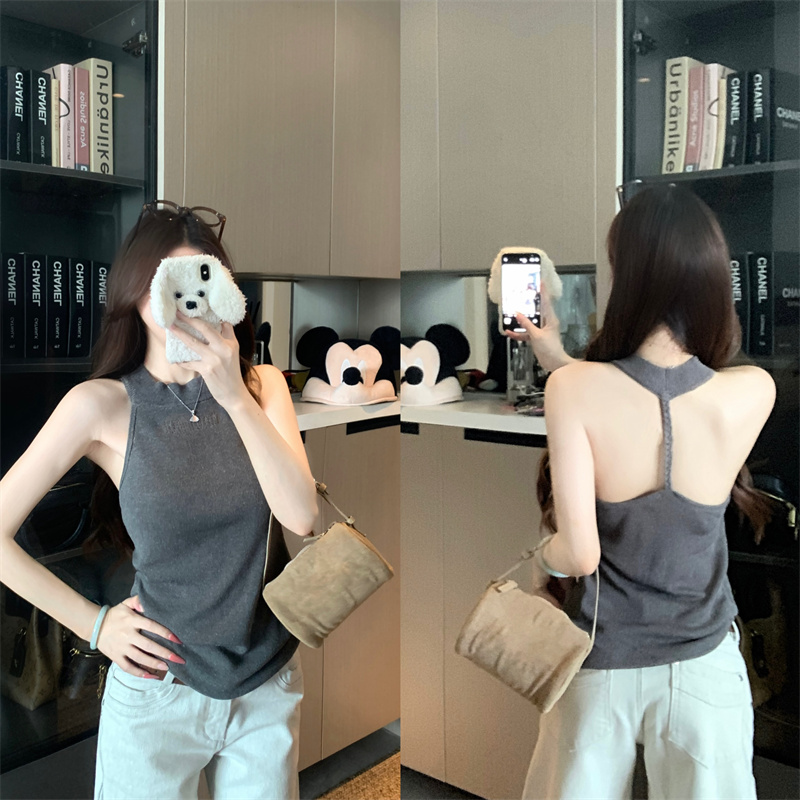 French Retro Halter High Neck Tank Top for Women