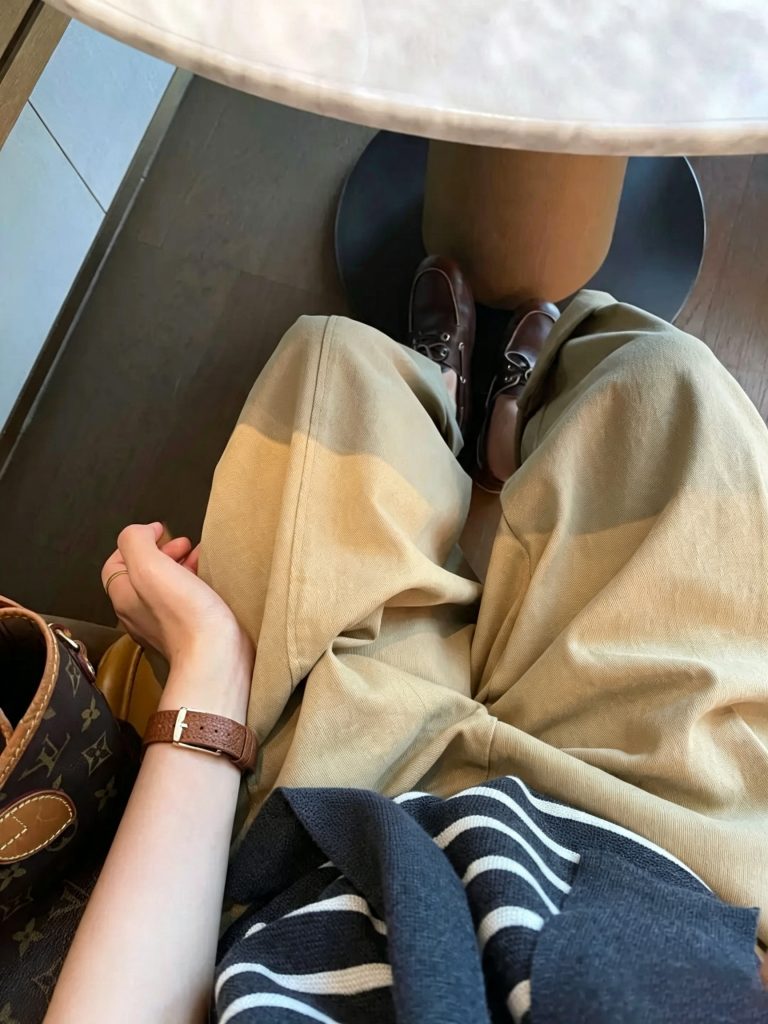 Women's Wide-Leg Cotton-Blend Pants Khaki High-Waist Slimming Commuter Trousers