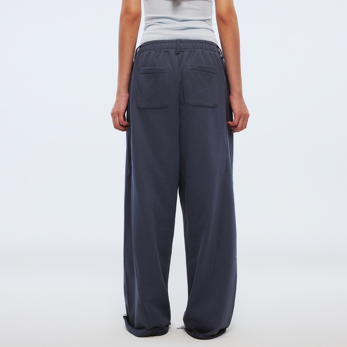 Women's Blue Gray Letter Print Wide Leg Sweatpants Casual Loose High Waist Woven Pants - Image 5