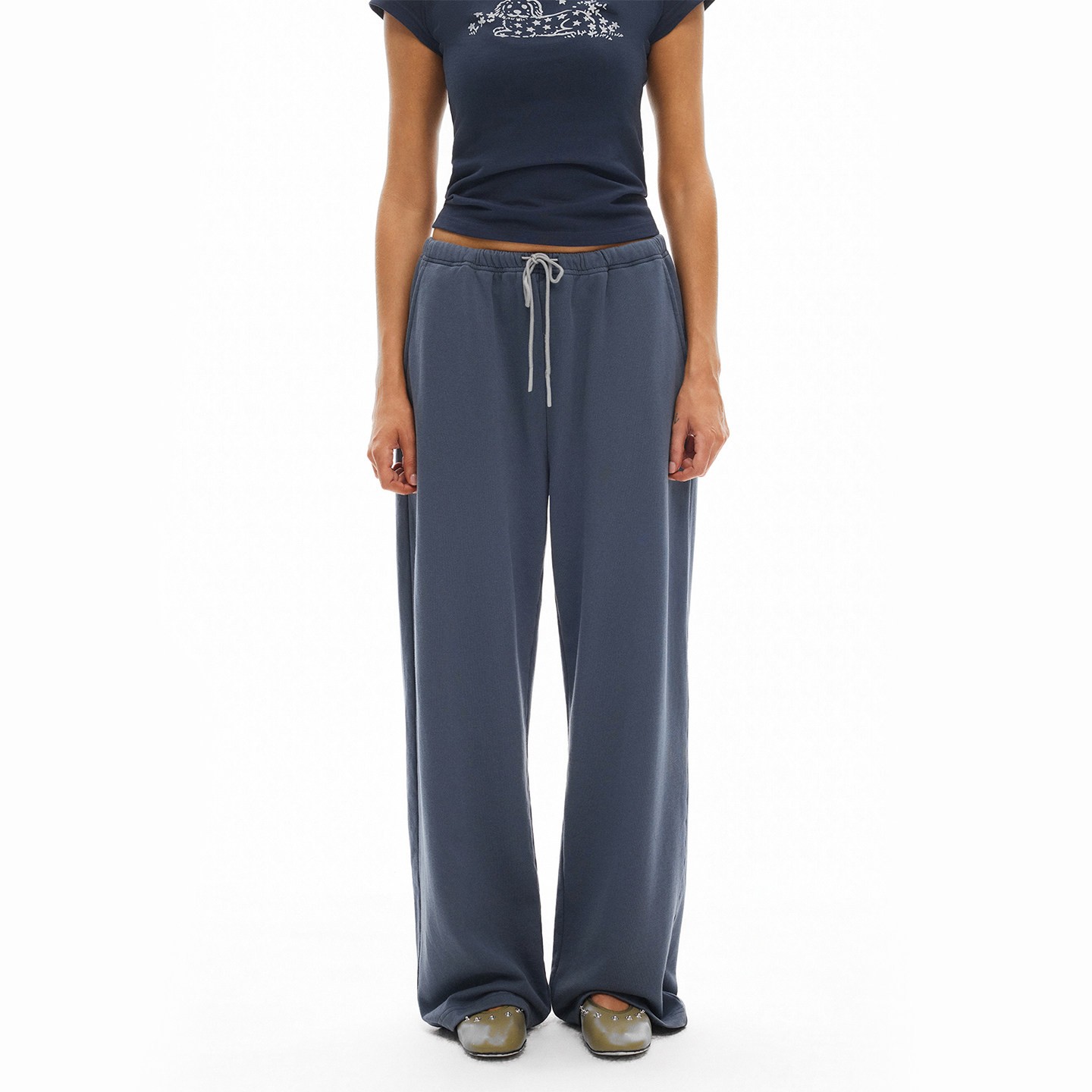100% Cotton Enzyme Wash Print Wide Leg Casual Pants with Pockets - Image 4