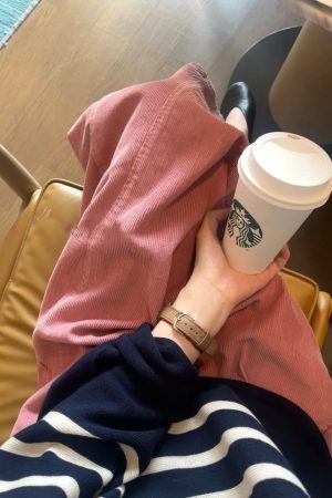 Corduroy Wide-Leg Patchwork Pants for Women Casual Commute Fall