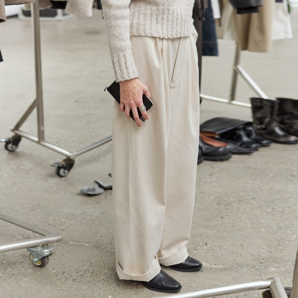 Off-White High-Waist Pleated Straight Wide-Leg Pants