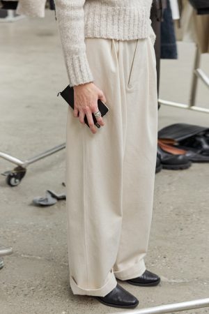 Off-White High-Waist Pleated Straight Wide-Leg Pants
